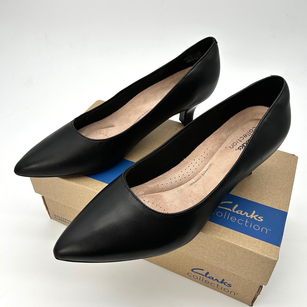 Womens Pumps Clarks Kepley Vine Size 9 Black Leather Heels Comfort Foam NEW - Picture 7 of 8